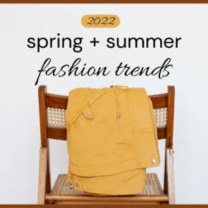 Image of a folded yellow jacket over an unfolded chair with a banner that reads spring and summer fashion trends.